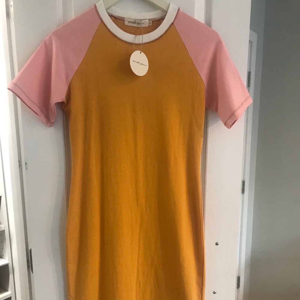 Yellow & pink casual midi dress
